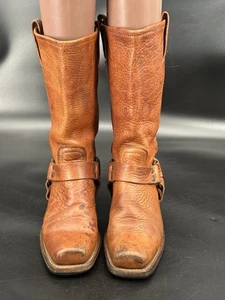 VTG FRYE Harness Square Toe Leather Brown Boots W's Size 6 M Motorcycle Riding - Picture 1 of 18
