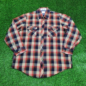 Vintage 80s Sears Western Hippie Plaid Shirt XL 25x31 Blue - Picture 1 of 11