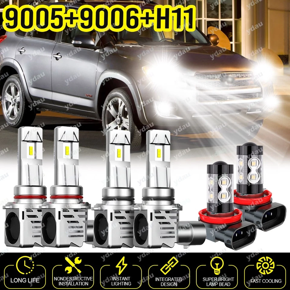 Kit de faróis de LED combo 6x lâmpadas brancas feixe de neblina Hi/Lo para Toyota RAV4 2006-2012 - Imagem 1 de 4