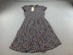 Kirundo Dress Womens Small Black Floral Short Sleeve Smocked Waist Midi Spring - Picture 1 of 12