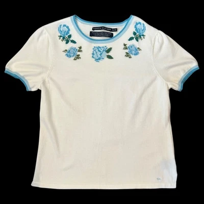 Camiseta Suéter Vintage Tommy Hilfiger Bordada Rosas Azules XL Foto 1 de 4