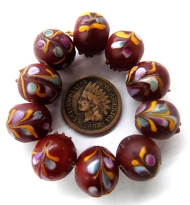 10 Red Fancy Wreath Fancy Lamp Made African Trade Beads Venetian Style TT522 - Picture 1 of 1