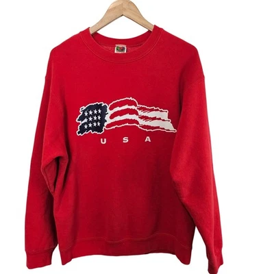 Vintage USA Flag Sweatshirt Men Lg 90s Red America Patriotic Streetwear Grandpa - Image 1 of 4