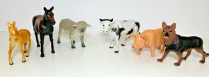 6 Vintage Toy Farm Animals Cow Pig Sheep Horses Dog Plastic Realistic 1999+ - Picture 1 of 10