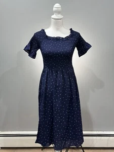 CLEARANCE! Navy Vine & Love Smocked Dotted Maxi Dress Size M NWT - Picture 1 of 6