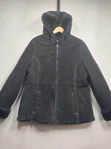 Chaqueta de gamuza con capucha Sonoma para mujer XL negra forrada de piel sintética cremallera completa abrigo bolsillos - Imagen 1 de 8