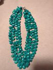 Double Strand Turquoise Necklace Tear Drop Shape Sterling Silver Clasp LUC 925