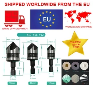 Hex Shank Drill Bit 1/4 90 Degree Flute 12mm 16mm 19mm Woodworking, Lathe, Drill - Picture 1 of 7