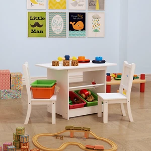 Kids Table and Chairs Set Wooden Children's Desk Table and 2 Chairs Stools Set - Picture 1 of 6