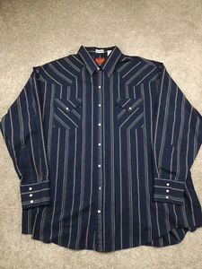Plains Western Shirt Mens 2XB Bigman Blue Striped Lightweight Pearl Snap - Picture 1 of 16