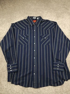 Plains Western Shirt Mens 2XB Bigman Blue Striped Lightweight Pearl Snap - Image 1 of 4
