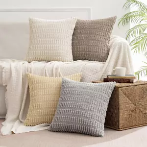 Pack of 4 Neutral Decorative Throw Pillow Covers 18X18 Inch for Couch Sofa Livin - Picture 1 of 12