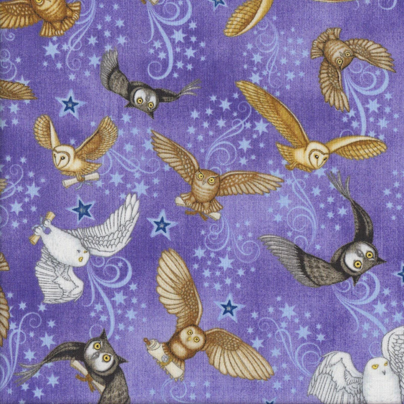 NEW Owls on Purple Stars Magic Spellbound Quilting Fabric 1/2 Metre - image 1 of 1