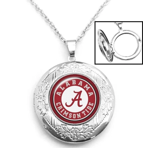 University Alabama Crimson Tide Sterling Silver Link Chain Necklace, Locket D16 Cover