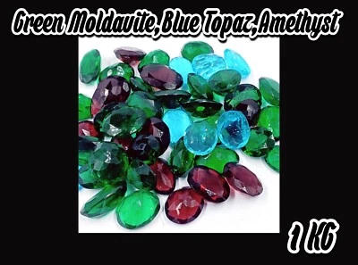 5000.00 Ct/1 KG Green Moldavite,Blue Topaz,Amethyst Mix Lot Certified Gems  - Image 1 of 4