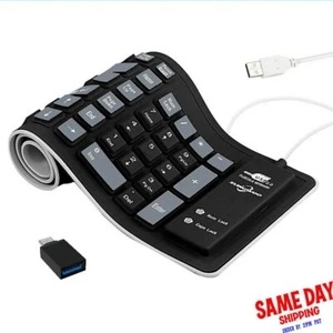 For PC Laptop Foldable Silicone 109 Keys Keyboard Waterproof Rollup Flexible USB - Picture 1 of 1