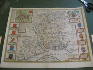 100% ORIGINAL LARGE HAMPSHIRE MAP BY JOHN SPEED C1676 EDITION HAND COLOUR - Picture 1 of 2