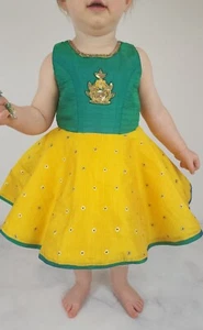 Handmade India Yellow Green Gold Embroidered Party Lehenga Choli Dress 16-18m - Picture 1 of 16