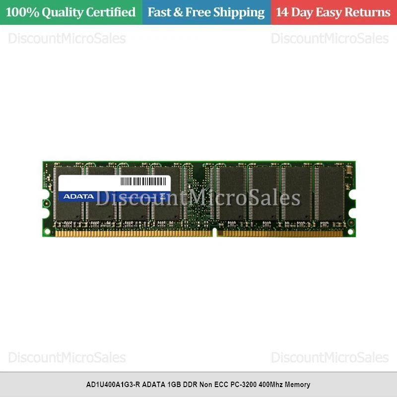 AD1U400A1G3-R ADATA 1GB DDR Non ECC PC-3200 400Mhz Memory - Image 1 of 1