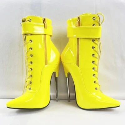 Sexy Botines Zapatos Tacones Altos Punta Punta Punta Charol Tacón Agujero 18 cm Foto 1 de 4