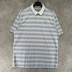 Under Armour Polo Shirt Mens Xl Gray Striped Short Sleeve Loose Heatgear Logo