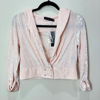 Y2K Limited NWT Pastel Pink Crushed Velvet Cropped Bolero Jacket M Paris Hilton - Image 1 of 4