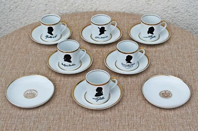6 Fürstenberg Porzellan Mokkatassen mit berühmten Persönlichkeiten Dichter - Bild 1 von 4