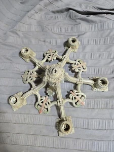 Art Deco Light 5 Arm Hanging Fixture Chandelier Cast Aluminum Antique Riddle - Picture 1 of 13