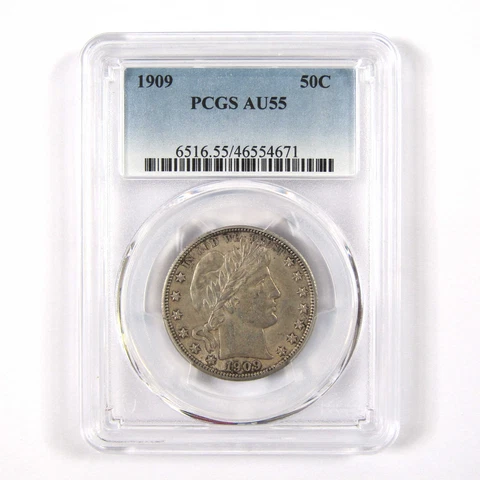 1909 Barber Half Dollar AU 55 PCGS 90% Silver 50c Coin SKU:I8045 Cover