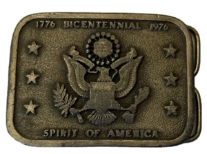 Mens Vintage Belt Buckle Spirit of America Great Seal of USA Brass 3”x 2 1/8” - Picture 1 of 2