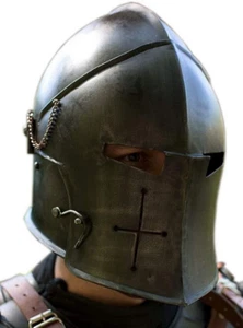 Medieval Black Barbuta Helmet free wooden stand Knight Templar Crusader Helmet - Picture 1 of 10
