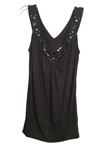 Degrees™ Sleeveless Black Top with Jeweled V-Neckline - Size Small - Picture 1 of 4