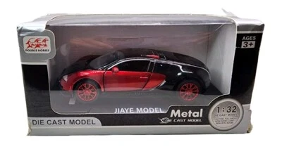 Double Horses Bugatti Veyron Jiaye 1:32 Metal Die Cast Model Car, Red & Black  - Image 1 of 4