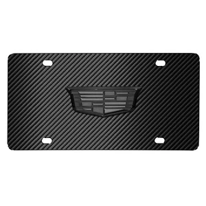 Cadillac 3D Crest Logo Gunmetal Carbon Fiber Look Steel License Plate - Picture 1 of 5
