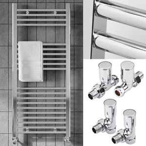 Bathroom Heated Towel Rail Chrome Straight Radiator Ladder Warmer & Valve Set - Picture 1 of 9