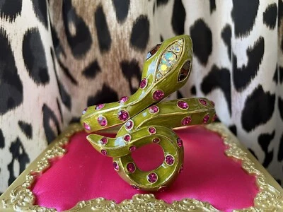 Betsey Johnson Vintage Jungle Book Green & Pink Snake Hinged Bangle Bracelet - Image 1 of 4