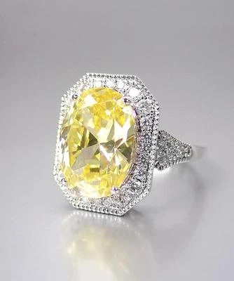 IMPRESIONANTE Anillo de Cóctel Chapado en Oro Blanco de 18kt 12,86 CT Ovalado Amarillo Canario Circonita Foto 1 de 4