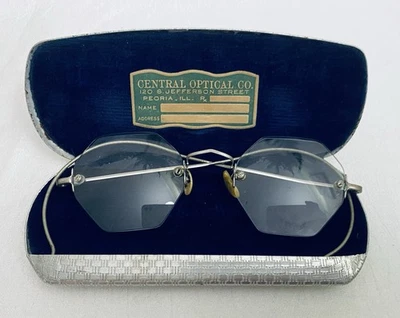Vintage Silver Tone Frame Rimless Octagon Framed with Case - Image 1 of 4