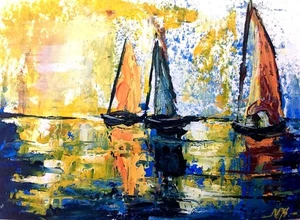 ACEO Original Ölgemälde signiert Meereslandschaft Landschaft Sonnenuntergang Kunstkarte Mini fein - Bild 1 von 4