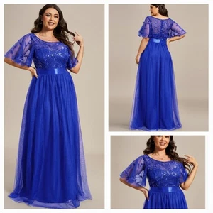 Ever Pretty Sequin Tulle Evening Dress Wedding Party  Dress Plus Size 26 Blue - Picture 1 of 15