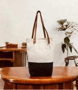 Fleabags Custom Totebag Canvas Leather Cream & Black! - Picture 1 of 15