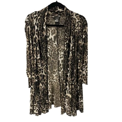 Cárdigan Ali Miles manga 3/4 frente abierto estampado de leopardo transparente honda para mujer 2X Foto 1 de 4