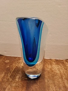Vintage Italian Sommerso Large Glass Vase Cobalt 10" - Picture 1 of 12