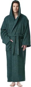 Men's Long Hooded Ankle Length Turkish Cotton Bathrobe Robe - Picture 1 of 32