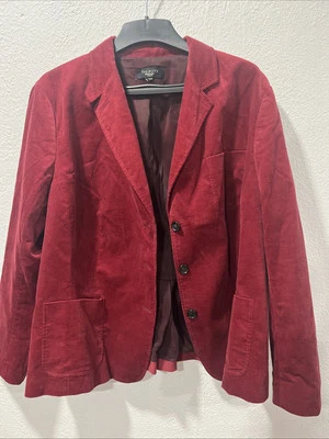 New Talbots Womens 18 Petite Corduroy Classic Preppy Career Work Blazer Burgundy - Image 1 of 4