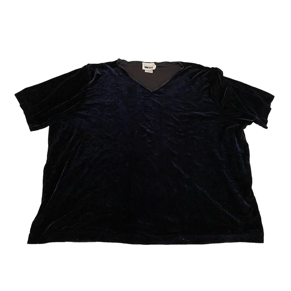 Blusa de terciopelo negra informal Leslie Fay de colección para mujer más 3X pulóver elástico Top Foto 1 de 4