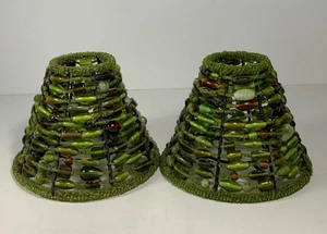 Set of 2 Vintage Shades of Green Glass Beaded Candle/Bulb Toppers 5 in. - Picture 1 of 11