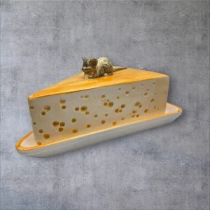 Cheese Shaped Cheese Dish with Mouse on top 10" Long Approx Please See Pictures - Picture 1 of 22