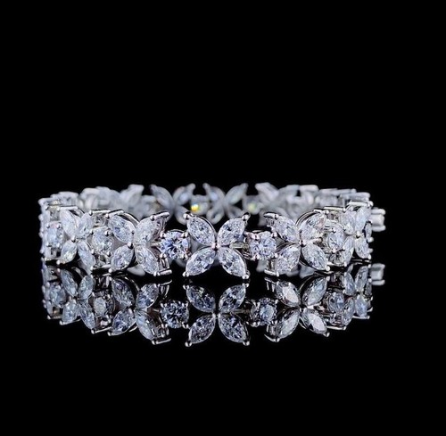 VALENTINO Bracciale Moissanite 9.CT Marquise & Taglio Rotondo Floreale Lab Creato In Argento S925