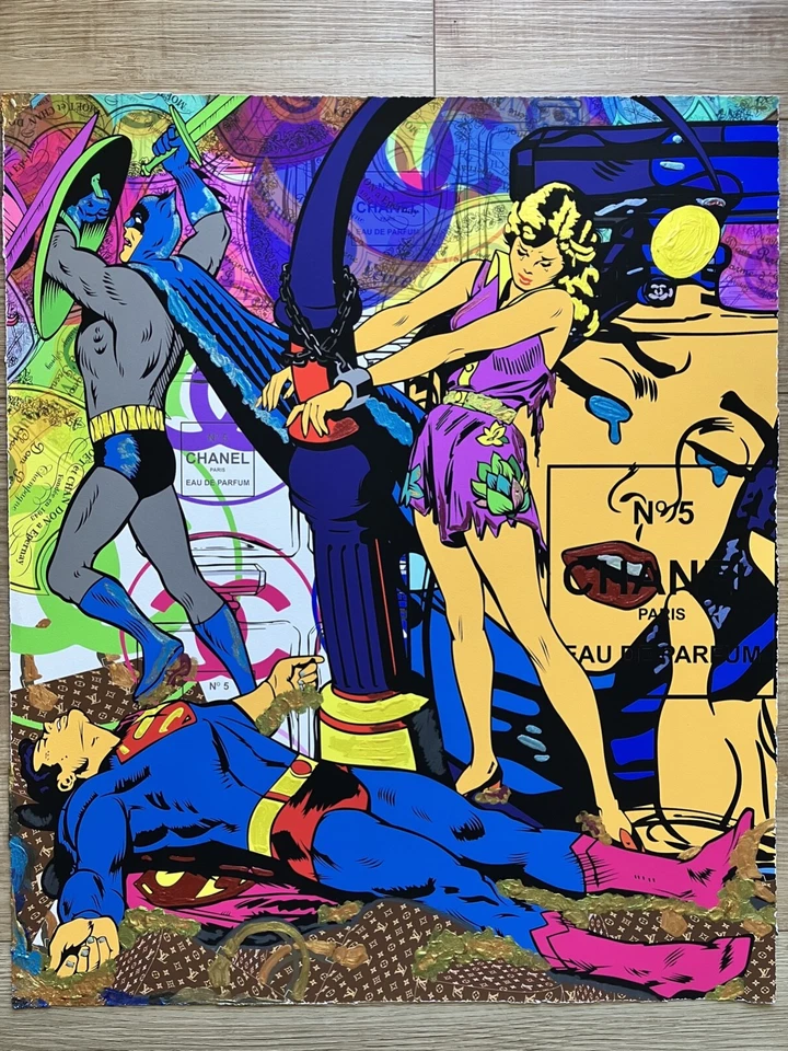 街头艺术原创混合媒体绘画聪明先生艺术20x24艺术印花银行  — 第 1/1 张图片